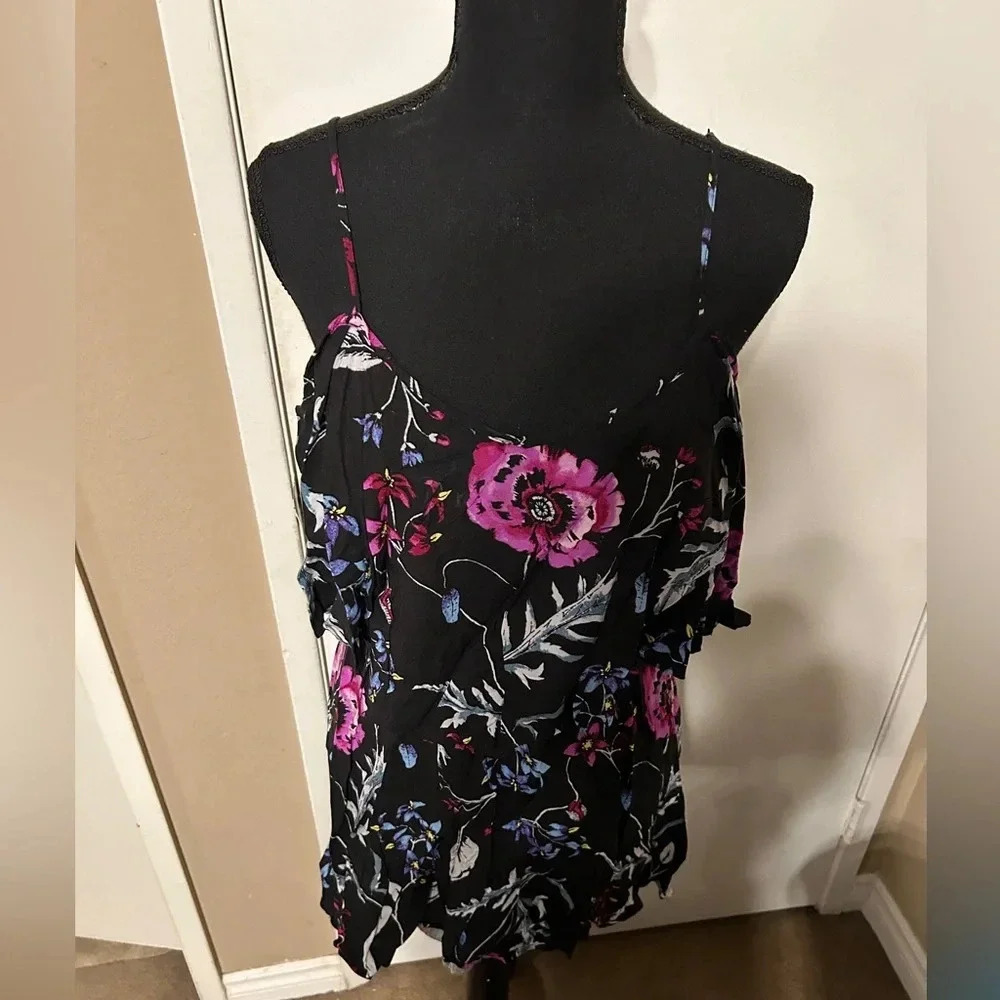 Express Black Floral Ruffle Neckline Dress XS